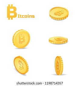 Isometric Bitcoin set on white background, vector Illustration.