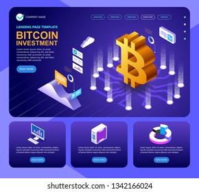 Isometric Bitcoin site, Concept modern business dedicated to bitcoin, Isometric vector concept banner, Marketing and finance vector isometric concept.