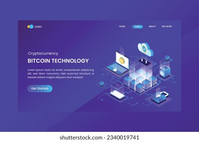Página de inicio de tecnología de bitcoin isométrica