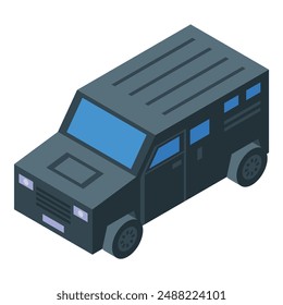 Isometric black armored car with bulletproof windows for transporting valuables or important people