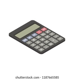 Isometric black calculator flat icon. 3d vector illustration isolated on white background. Top view.