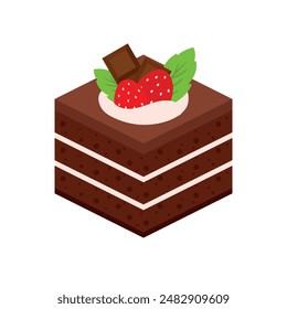 Isometric black forest choco sliced cake pastry sweet food dessert cartoon vector illustration isolated on transparent background