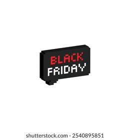 isometric black friday 8 bit text sale banner, advertising Pixel art 8-bit