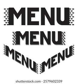 Isometric black letters menu on white background