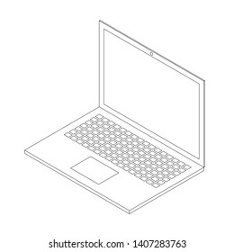 Isometric black outline modern laptop vector illustation isolated on a white background
