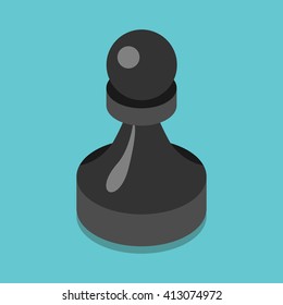 Isometric black pawn on blue background. Flat style. Sport, game, strategy, chess, ambition and competition concept. EPS 8 vector illustration, no transparency