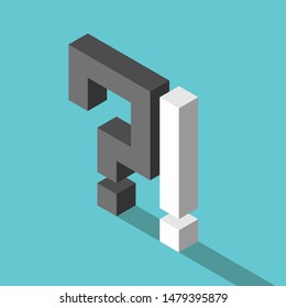 Isometric black question and white exclamation mark with long shadow. Problem, solution, surprise and resentment concept. Flat design. EPS 8 vector illustration, no transparency, no gradients