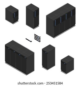 Isometric Black Servers. Modern Hardware Servers. Servers Icon Sec.