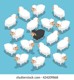 Isometric black sheep in the flock, outstanding, different, competitive advantage concept, VECTOR, EPS10