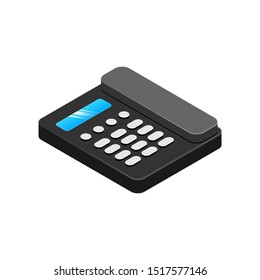 Isometric black telephone icon. 3d Landline phone isolated on white background. Office equipment, conversations symbol. Vector illustration