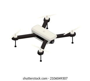 Drones isométricos en blanco y negro con cámara de vigilancia 3d vectorial ilustración