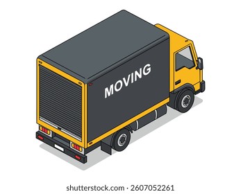 isometric black yellow moving truck