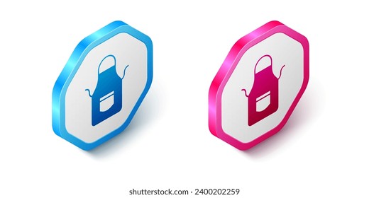Isometric Blacksmith apron icon isolated on white background. Protective clothing and tool worker. Hexagon button. Vector