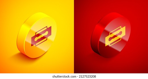 Isometric Blade razor icon isolated on orange and red background. Circle button. Vector