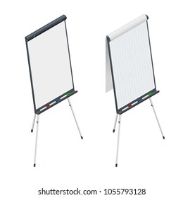 Gráfico de rotación en blanco isométrico. Pizarra y papel, presentación y seminario vacíos