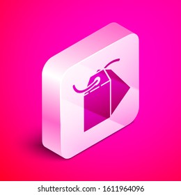 Isometric Blank label template price tag icon isolated on pink background. Empty shopping discount sticker. Template discount banner. Silver square button. Vector Illustration - Powered by Shutterstock - Get 15% off with code: PIKWIZARD15