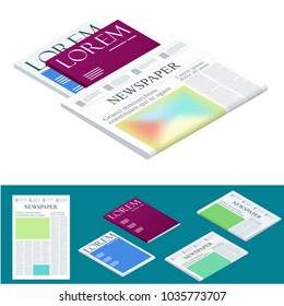 Isometric blank newspaper and magazines. Business and finance. Newspaper journal design template. Vector illustration