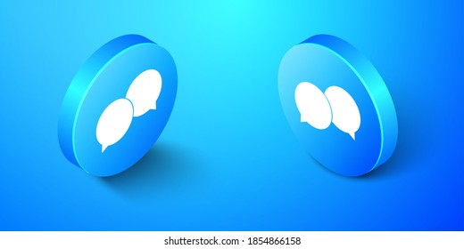 Isometric Blank speech bubbles icon isolated on blue background. Blue circle button. Vector.