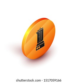 Isometric Blender icon isolated on white background. Kitchen electric stationary blender with bowl. Cooking smoothies, cocktail or juice. Orange circle button. Vector Illustration