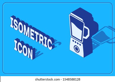 Isometric Blender icon isolated on blue background. Kitchen electric stationary blender with bowl. Cooking smoothies, cocktail or juice.  Vector Illustration