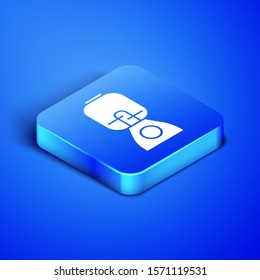 Isometric Blender icon isolated on blue background. Kitchen electric stationary blender with bowl. Cooking smoothies, cocktail or juice. Blue square button. Vector Illustration
