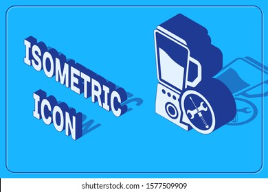 Isometric Blender with screwdriver and wrench icon isolated on blue background. Adjusting, service, setting, maintenance, repair, fixing.  Vector Illustration