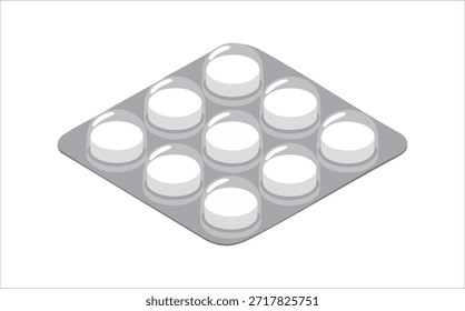 Embalagem de blister isométrica com pílulas farmacêuticas e medicamentos ilustração de vetor isolado no fundo branco