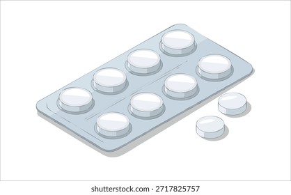 Embalagem de blister isométrica com pílulas farmacêuticas e medicamentos ilustração de vetor isolado no fundo branco