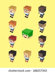 isometric block cartoon character pack