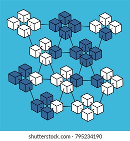 Isometric block chain vector. Networking block chain concept. Vector illustration.