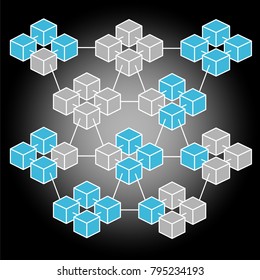 Isometric Block Chain Vector. Networking Block Chain Concept. Vector Illustration.