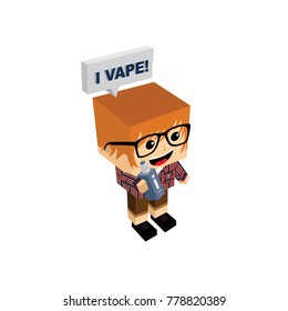 isometric block electric cigarette guy personal vaporizer vector art