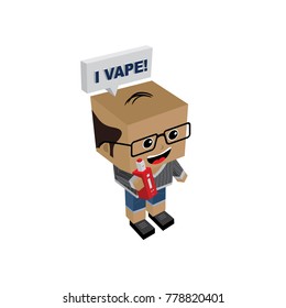 isometric block electric cigarette guy personal vaporizer vector art