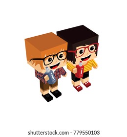 isometric block electric cigarette guy personal vaporizer vector art