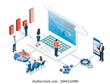 Isometric Block Pattern Illustration Show business content seminar communicate exchange information Investment and turnover It works like a jigsaw puzzle to get the picture in the way you want to use.