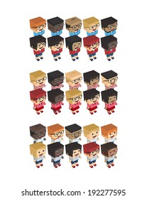 isometric block pixel cartoon character pack