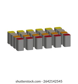 Isometric block row. Color cube contrast. Perspective gray shadow. Vector 3d form.