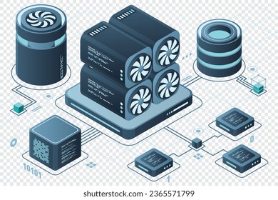 Isometric blockchain concept. Isometric cryptocurrency. Platform creation of digital currency. Big data technology in isometric. Vector illustration