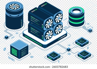 Isometric blockchain concept. Isometric cryptocurrency. Platform creation of digital currency. Big data technology in isometric. Isometric technology