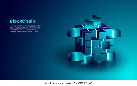 Isometric blockchain and cryptocurrency technology concept, realistic shape of blockchain connected together. vector