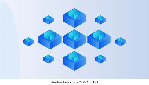 Isometric blockchain on technology on white background. Digital blocks connection