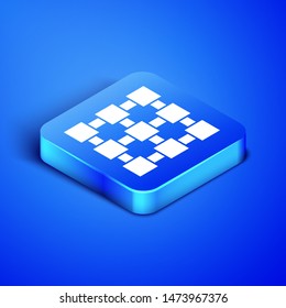 Isometric Blockchain technology icon isolated on blue background. Cryptocurrency data. Abstract geometric block chain network technology business. Blue square button. Vector Illustration