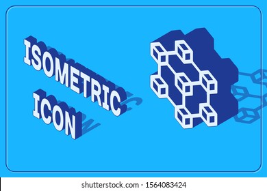 Isometric Blockchain technology icon isolated on blue background. Cryptocurrency data. Abstract geometric block chain network technology business.  Vector Illustration