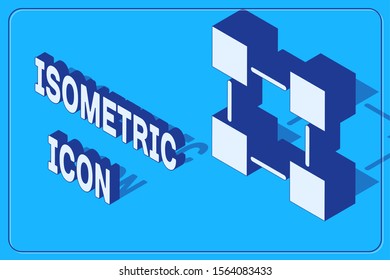 Isometric Blockchain technology icon isolated on blue background. Cryptocurrency data. Abstract geometric block chain network technology business.  Vector Illustration
