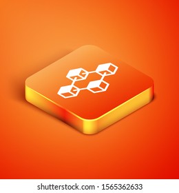 Isometric Blockchain technology icon isolated on orange background. Cryptocurrency data. Abstract geometric block chain network technology business.  Vector Illustration