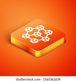 Isometric Blockchain technology icon isolated on orange background. Cryptocurrency data. Abstract geometric block chain network technology business.  Vector Illustration