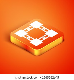 Isometric Blockchain technology icon isolated on orange background. Cryptocurrency data. Abstract geometric block chain network technology business.  Vector Illustration