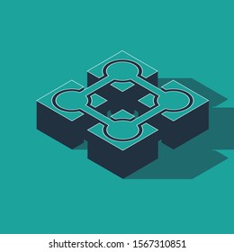 Isometric Blockchain technology icon isolated on green background. Cryptocurrency data. Abstract geometric block chain network technology business.  Vector Illustration