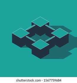 Isometric Blockchain technology icon isolated on green background. Cryptocurrency data. Abstract geometric block chain network technology business.  Vector Illustration