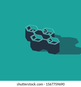 Isometric Blockchain technology icon isolated on green background. Cryptocurrency data. Abstract geometric block chain network technology business.  Vector Illustration